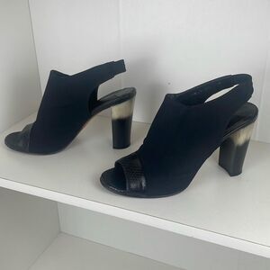 Donald J. Pliner Slingback Fabric and Leather Heeled Sandals 7 Black